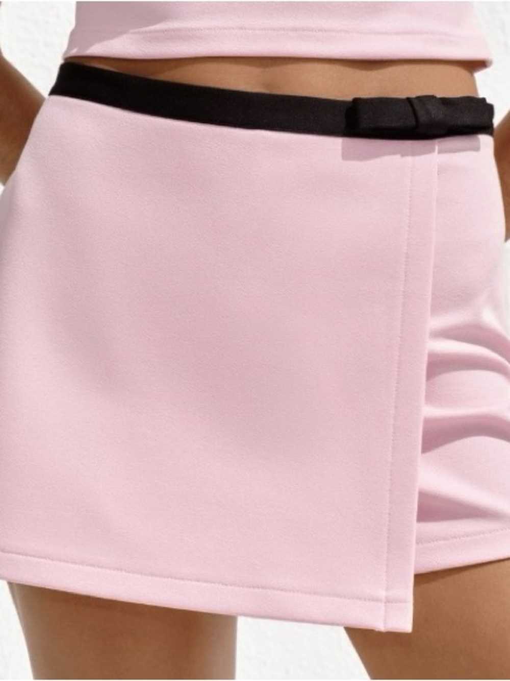 Zara Pink Wrap Mini Skort with Black  Waistband